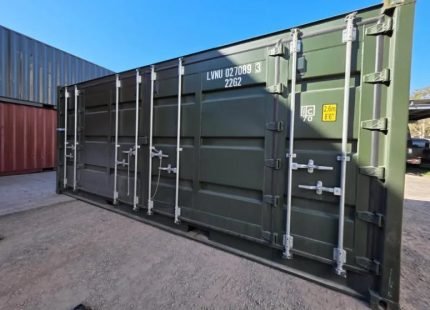 Contentor Marítimo 20 Pés Open Side – Verde Militar (Novo Primeira Viagem - Acesso Total)